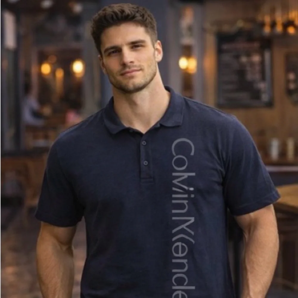 Gray Cotton Polo Shirt Calvin Klein Jeans Men XL Casual Streetwear Classic Fit‎
